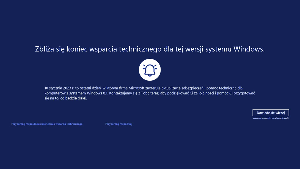 Koniec wsparcia technicznego dla systemu Windows 8.1